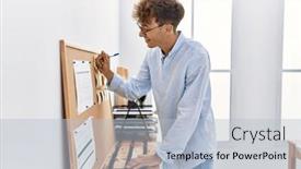  Presentation with corkboard - Slides with young-caucasian-man-writing background and a light blue colored foreground