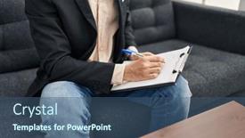  Presentation with writing - Slide set featuring young-caucasian-man-writing and a ocean colored foreground