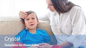  Presentation with mom crying - Presentation theme consisting of young caucasian mom soothing background and a teal colored foreground