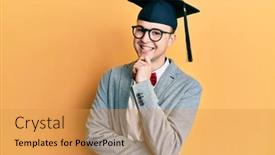  Presentation with graduation - Amazing PPT theme having young-caucasian-nerd-man-wearing backdrop and a yellow colored foreground