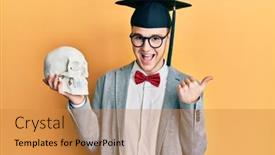  Presentation with skull - Slide deck featuring young-caucasian-nerd-man-wearing background and a gold colored foreground