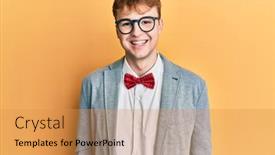  Presentation with teeth - Slide deck having young-caucasian-nerd-man-wearing background and a gold colored foreground