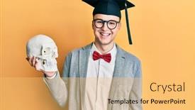  Presentation with skull - Amazing PPT theme having young-caucasian-nerd-man-wearing backdrop and a yellow colored foreground