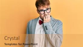  Presentation with anxiety - Beautiful slide deck featuring young-caucasian-nerd-man-wearing backdrop and a yellow colored foreground