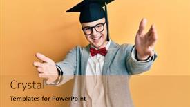  Presentation with hug - Amazing slide deck having young-caucasian-nerd-man-wearing backdrop and a gold colored foreground