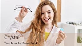  Presentation with crazy - PPT layouts with young-caucasian-optician-woman-holding background and a  colored foreground