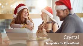  Presentation with people enjoying - Amazing slide set having young-caucasian-people-employees-enjoying backdrop and a coral colored foreground