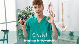  Presentation with muscle - Slide deck with young-caucasian-physio-man-holding background and a teal colored foreground