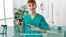  Presentation with muscle - Theme featuring young-caucasian-physio-man-holding background and a teal colored foreground