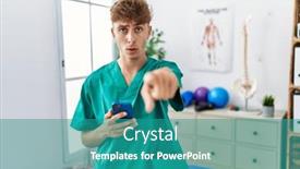  Presentation with medical procedure simulation using plasma - PPT theme featuring young-caucasian-physio-man-using background and a  colored foreground