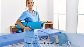  Presentation with clinic - Theme consisting of young-caucasian-physio-therapist-smiling background and a light blue colored foreground