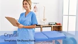  Presentation with clinic - Slides featuring young-caucasian-physio-therapist-woman background and a light blue colored foreground