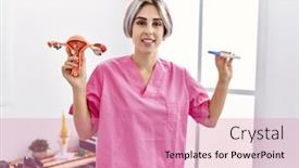  Presentation with physiotherapist - Theme with young-caucasian-physiotherapist-holding-fallopian background and a coral colored foreground