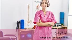  Presentation with physiotherapist - Slides having young-caucasian-physiotherapist-smiling-happy background and a coral colored foreground