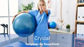  Presentation with physiotherapist - Slide deck with young-caucasian-physiotherapist-woman-holding background and a teal colored foreground