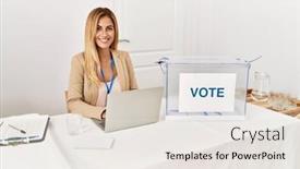  Presentation with party - Slide set having young-caucasian-politic-party-worker background and a  colored foreground