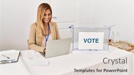  Presentation with party - Presentation design featuring young-caucasian-politic-party-worker background and a lemonade colored foreground