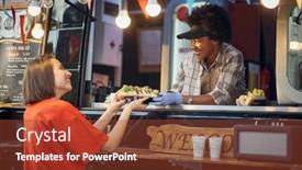  Presentation with food order - Amazing slides having young-caucasian-satisfied-customer-taking backdrop and a tawny brown colored foreground