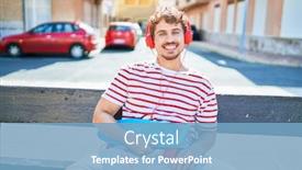  Presentation with man sitting bench - Colorful presentation enhanced with young-caucasian-skater-man-smiling backdrop and a light blue colored foreground