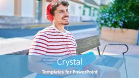  Presentation with man sitting bench - PPT theme consisting of young-caucasian-skater-man-smiling background and a light blue colored foreground