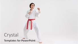  Presentation with kimono - Colorful PPT layouts enhanced with young-caucasian-sportsman-dressed backdrop and a white colored foreground
