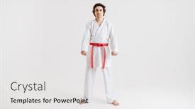  Presentation with kimono - PPT layouts with young-caucasian-sportsman-dressed background and a white colored foreground