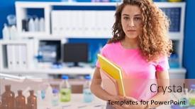  Presentation with student attitude - Presentation theme enhanced with young-caucasian-student-woman background and a coral colored foreground