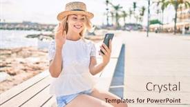  Presentation with tourist - Beautiful theme featuring young-caucasian-tourist-girl-doing backdrop and a lemonade colored foreground