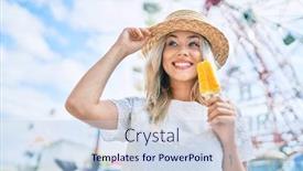  Presentation with ice cream - Slides consisting of young-caucasian-tourist-girl-smiling background and a sky blue colored foreground