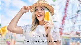  Presentation with ice cream - Slide deck consisting of young-caucasian-tourist-girl-smiling background and a lemonade colored foreground