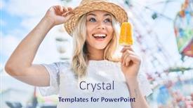  Presentation with ice cream - Audience pleasing slide set consisting of young-caucasian-tourist-girl-smiling backdrop and a sky blue colored foreground