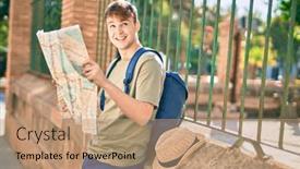  Presentation with city map - Amazing slide set having young-caucasian-tourist-man-smiling backdrop and a coral colored foreground