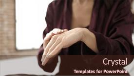  Presentation with lotion - Slide set having young-caucasian-woman-applying-hand background and a wine colored foreground