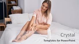  Presentation with lotion - Theme featuring young-caucasian-woman-applying-skin background and a white colored foreground