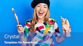  Presentation with artist - PPT theme enhanced with young-caucasian-woman-artist-holding background and a teal colored foreground