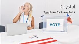  Presentation with political woman - Theme consisting of young-caucasian-woman-at-america background and a white colored foreground