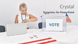  Presentation with political woman - PPT theme consisting of young-caucasian-woman-at-america background and a white colored foreground