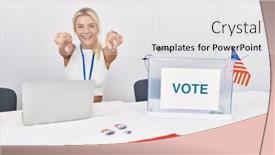  Presentation with political woman - PPT theme having young-caucasian-woman-at-america background and a white colored foreground