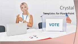  Presentation with political woman - Presentation having young-caucasian-woman-at-america background and a white colored foreground