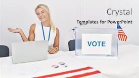  Presentation with political woman - Slide set enhanced with young-caucasian-woman-at-america background and a white colored foreground