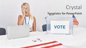  Presentation with political woman - Presentation theme having young-caucasian-woman-at-america background and a white colored foreground