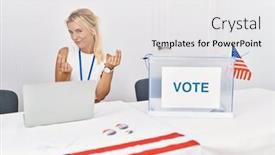  Presentation with political woman - Slide set having young-caucasian-woman-at-america background and a white colored foreground