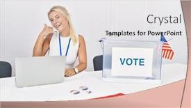  Presentation with political woman - Presentation design featuring young-caucasian-woman-at-america background and a white colored foreground