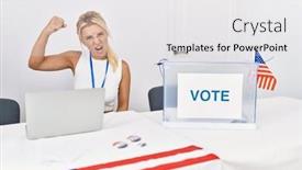  Presentation with political woman - Presentation theme enhanced with young-caucasian-woman-at-america background and a white colored foreground
