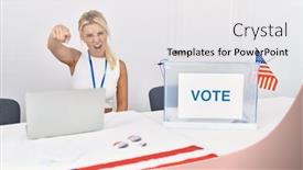  Presentation with political campaign - Presentation design enhanced with young-caucasian-woman-at-america background and a white colored foreground