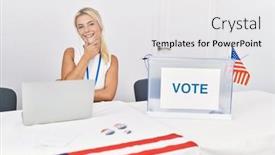  Presentation with political campaign - Presentation design having young-caucasian-woman-at-america background and a white colored foreground