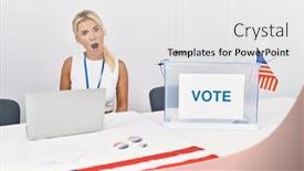  Presentation with political campaign - PPT theme with young-caucasian-woman-at-america background and a white colored foreground