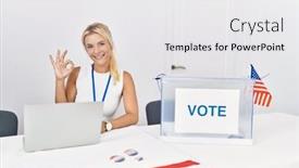  Presentation with political campaign - Theme with young-caucasian-woman-at-america background and a white colored foreground