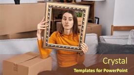  Presentation with woman crying - PPT theme with young-caucasian-woman-at-new background and a red colored foreground