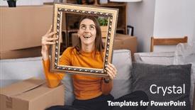  Presentation with anger - Slides consisting of young-caucasian-woman-at-new background and a dark gray colored foreground